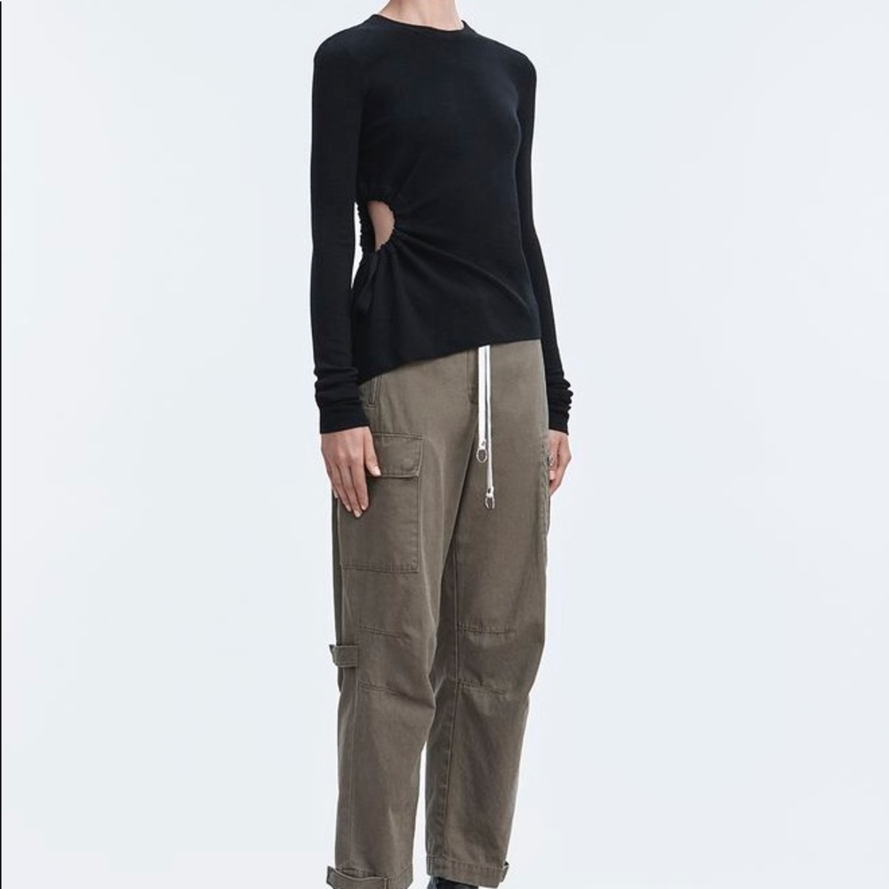T By Alexander Wang Ruched Cut Out Sweater in grey